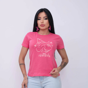 T-Shirt Feminina Mickey Fantasia Rosa Claro Algodão | Silva Shopping