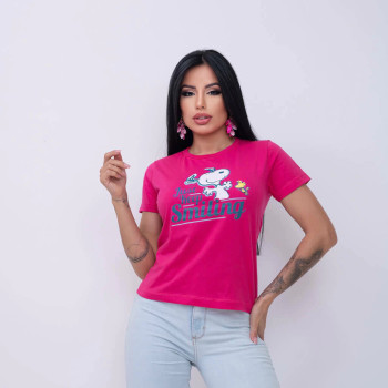 T-Shirt Feminina Snoopy Just Keep Smiling Pink Algodão | Silva Shopping