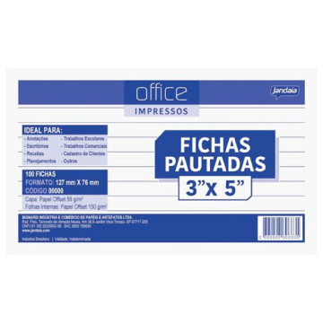 BLOCO FICHA PAUTADA 127X76MM 100FLS OFFICE IMPRESSOS JANDAIA