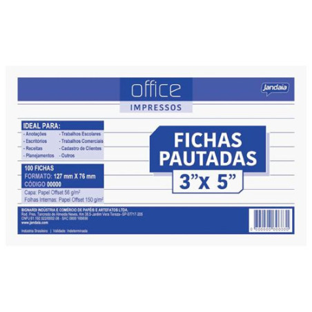 BLOCO FICHA PAUTADA 127X76MM 100FLS OFFICE IMPRESSOS JANDAIA